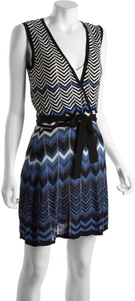  Blue and Black Chevron Silk Blend Loose Knit Dress 