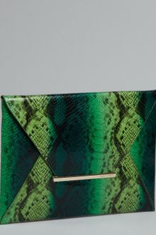BCBGMAXAZRIA Green Snakeskin Llene Envelope Clutch - Lyst