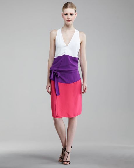 Dsquared2 Colorblock Wrap Dress in Multicolor (white pink lavend) - Lyst