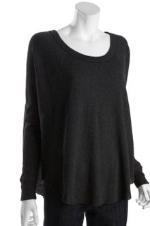 Free People Black Thermal Cotton Blend Love Bug Raglan Top - Lyst