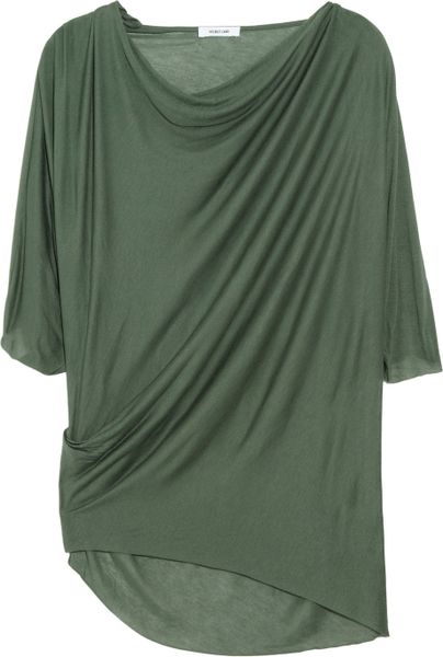 Helmut Lang Asymmetric Draped Jersey Top in Green (olive) - Lyst