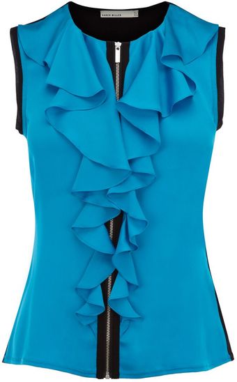 Karen Millen Colourblock Scuba Frill Top - Lyst