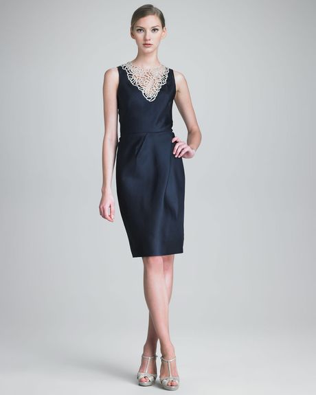 Lela Rose Dress with Crystal Embroidery in Blue (navy) - Lyst