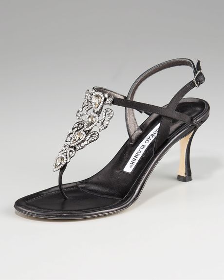 Manolo Blahnik Crystaldetail Thong Sandal in Black - Lyst