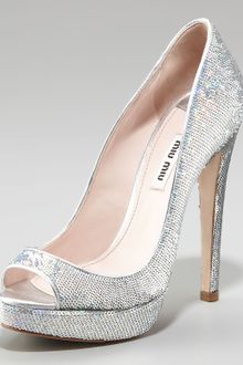 Miu Miu Sparkle Open-toe Platform Pump - Lyst