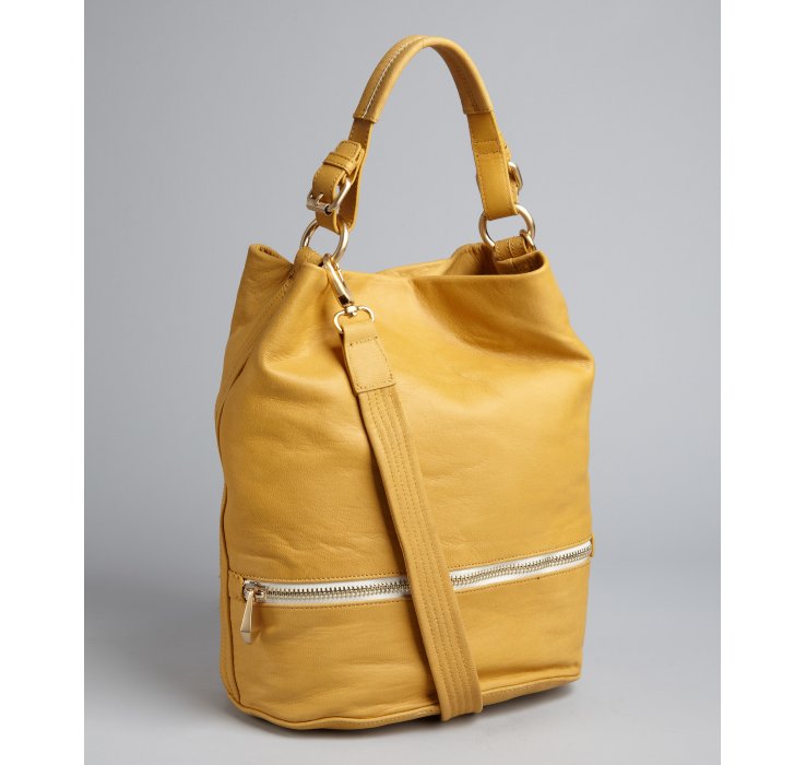 Pour La Victoire Yellow Leather Genova Crossbody Bucket Bag in Yellow | Lyst