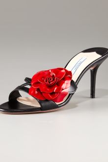 Prada Patent Leather Flower Slide - Lyst