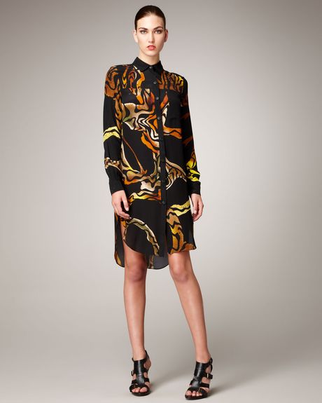 Proenza Schouler Printed Longsleeve Shirtdress in Yellow (yellow print) - Lyst