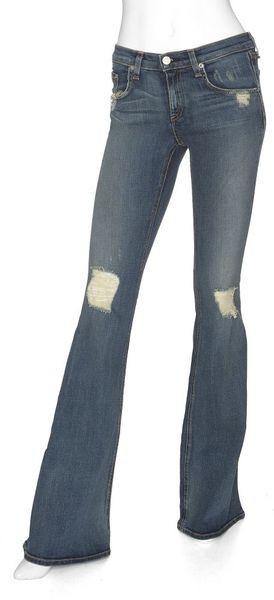 Rag & Bone Exclusive Midrise Flared Distressed Denim in Blue (denim) - Lyst