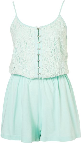 Topshop Turquoise Lace Playsuit - Lyst