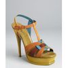 Yves Saint Laurent Tan Colorblock Suede Strappy Tribute Platform Sandals in Blue (tan) - Lyst