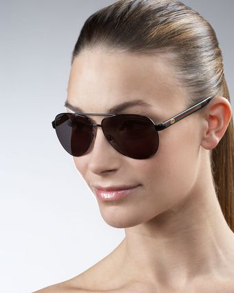  Logo-stripe Aviator Sunglasses, Black/white 