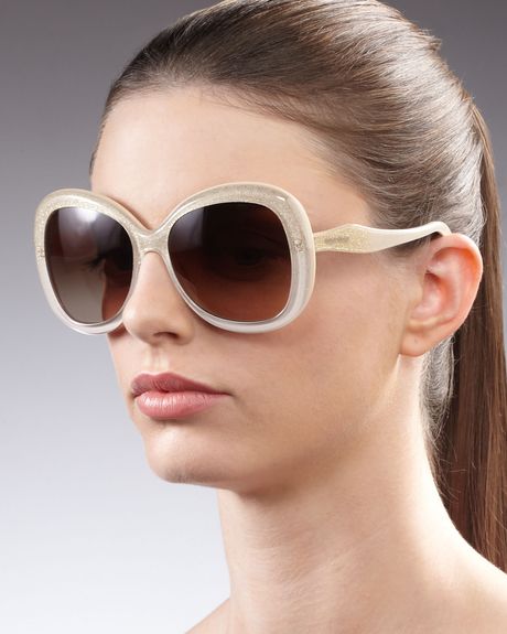 Miu Miu Round Glam Sunglasses in Beige (cream glitter) - Lyst