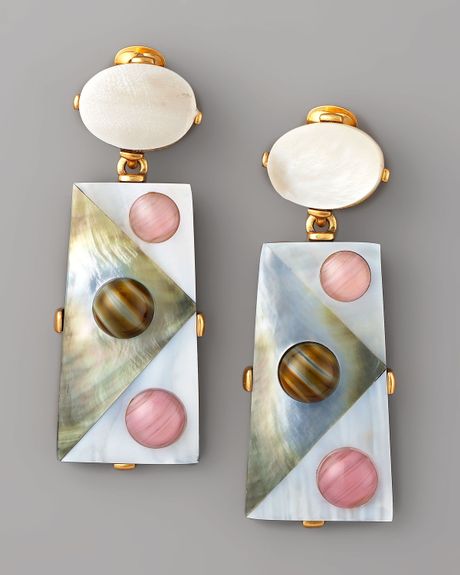 Oscar De La Renta Pearly Geometric Earrings in Multicolor (one size) - Lyst