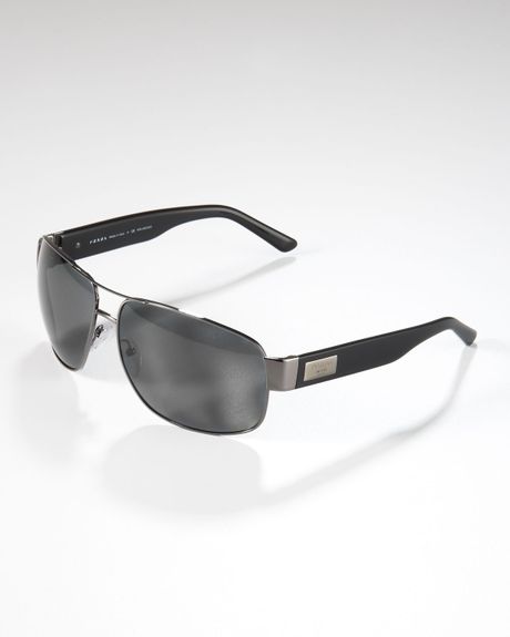 Prada Wide Arm Aviator Sunglasses In Black For Men Black Gunmetal Lyst 