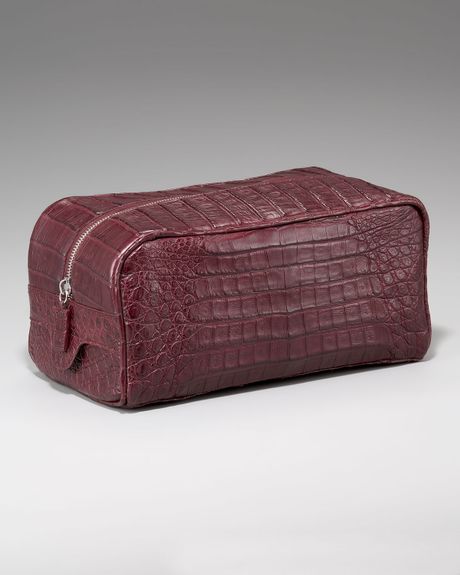 Santiago Gonzalez Ziptop Crocodile Toiletry Bag in Animal for Men (burgundy) - Lyst