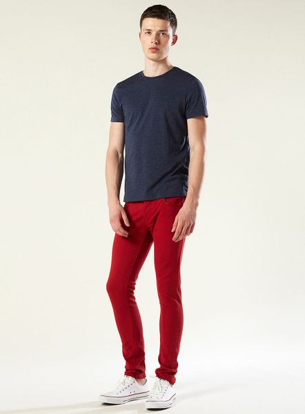 Topman Spray On Skinny Jeans In Red For Men Lyst