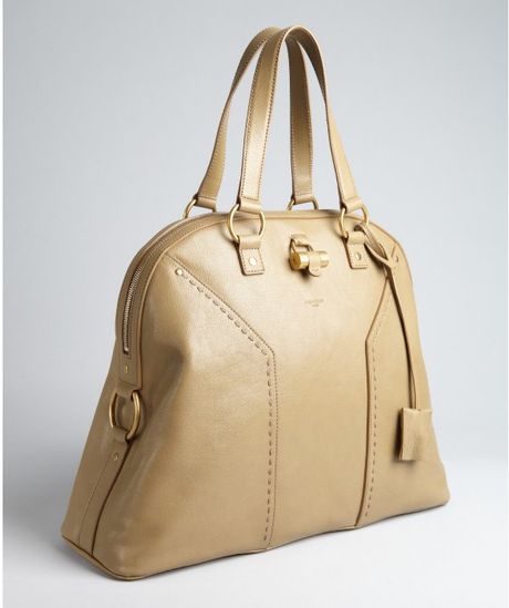 Yves Saint Laurent Beige Leather Muse Oversized Tote in Brown (beige) - Lyst