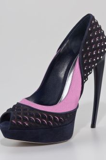 Alexander McQueen Covered-stud Colorblock Suede Pump - Lyst