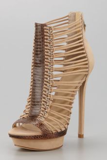 B Brian Atwood Frontera Strappy Suede Snake Peeptoe Bootie - Lyst