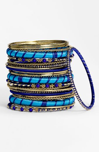 Cara Accessories Metal Fabric Mixed Bangles - Lyst