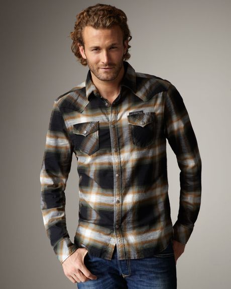 Diesel Swalky Check Western Shirt in Black for Men - Lyst