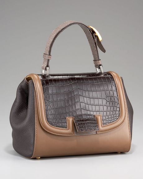 Fendi Silvana Croc & Stingray Bag in Brown (dark brown) - Lyst