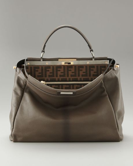 Fendi Zucca Peekaboo Tote in Gray (gray tobacco) - Lyst