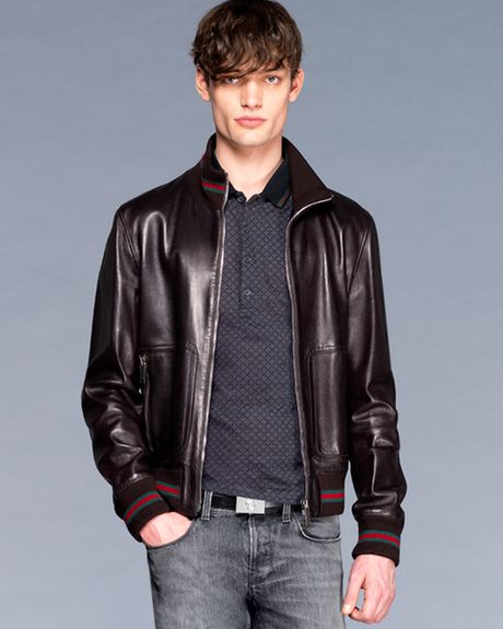 Gucci Leather Track Jacket in Black for Men - Lyst