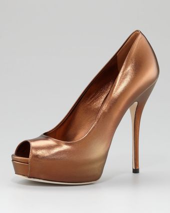  Metallic Leather Peep-toe Pump 