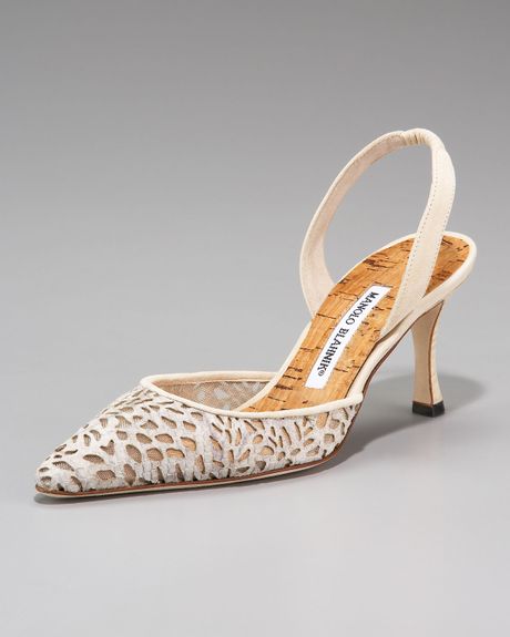 Manolo Blahnik Lasercut Midheel Halter in Beige (cream) - Lyst