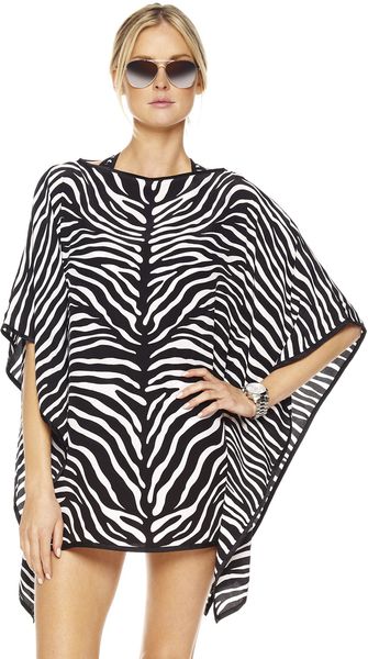 Michael Kors Zebraprint Draped Caftan in White (white black) - Lyst