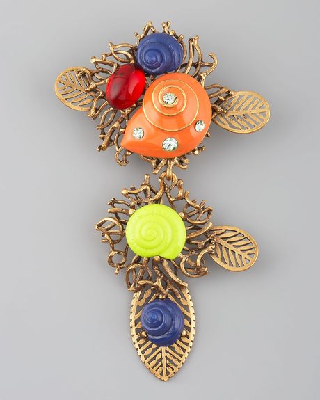Oscar De La Renta Multicolor Leaf Brooch in Multicolor (tangerine) - Lyst