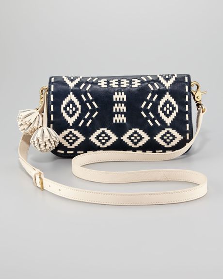 Tory Burch Claire Embroidered Leather Clutch in Blue (tory navy ivory) - Lyst