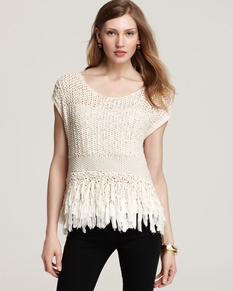 Dkny Knit Tassel Pullover Sweater in Beige (plaster) - Lyst
