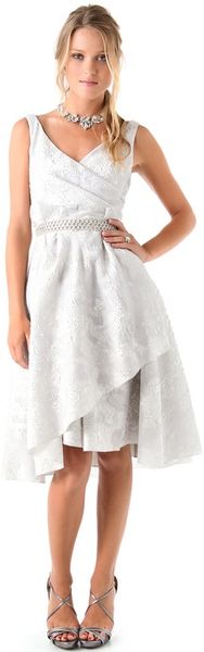 Lela Rose Jacquard Dress with Beaded Belt in White - Lyst