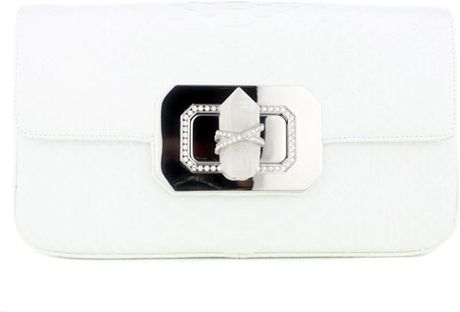 Marchesa White Python Clutch in White - Lyst