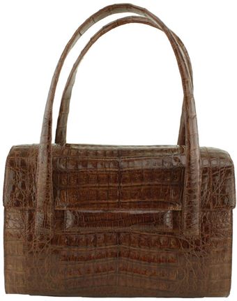  Chocolate Caiman Croc Double Handle Handbag 