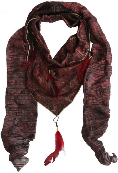 Roberto Cavalli Feather Lurex Silk Georgette Foulard in Red - Lyst