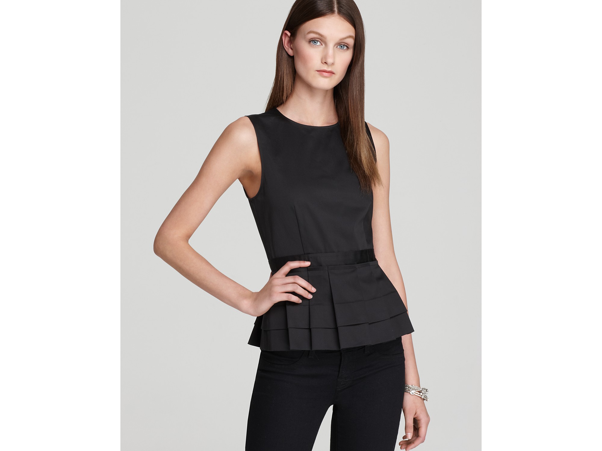 Theory Peplum Top Calyx Impeccablae Sleeveless Pleat In Black Lyst