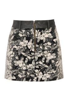 Alexander Wang Botanical Printed Cotton and Leather Miniskirt - Lyst