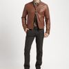 Armani Leather Blouson Jacket in Brown for Men - Lyst