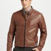 Armani Leather Blouson Jacket in Brown for Men - Lyst