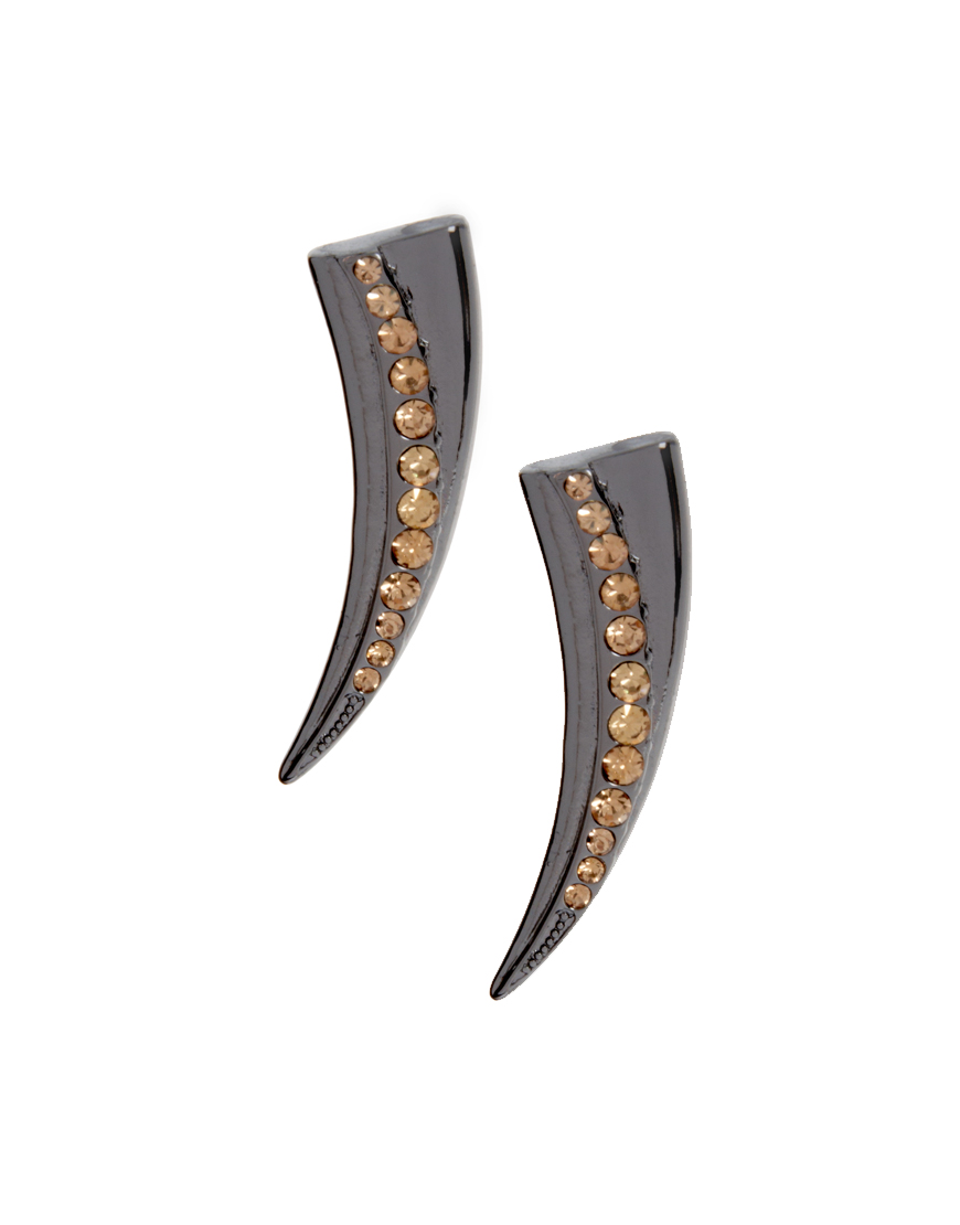 Asos Asos Set Stone Encrusted Horn Spike Earrings in Silver (brown ...