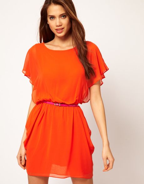 Asos Collection Asos Tulip Dress With Flute Sleeves in Red - Lyst