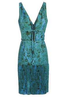 Bottega Veneta Printed Dress with Plissé Pleat Panelled Skirt - Lyst
