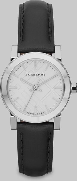 Burberry Check Stamped Stainless Steel Leather Strap Watch in Black (silver) - Lyst