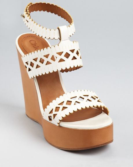 Chloé Laser Cut Out Wedges  in Brown (white vachetta) - Lyst
