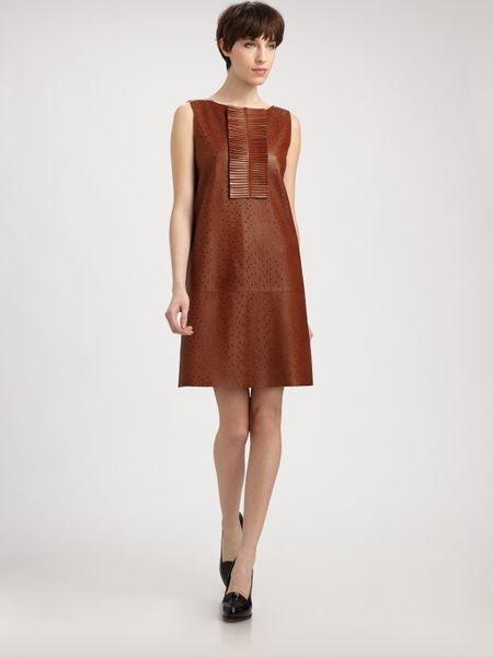 Fendi Perforated Leather Dress in Brown (black) - Lyst