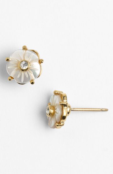 Kate Spade Crystal Corsage Stud Earrings in White (mother of pearl) - Lyst